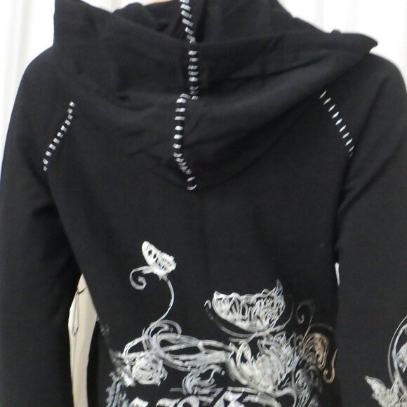 NWT BCBG sz SM MED LG XL 95% cotton BLACK SILVER BUTTERFLY & VINE 2PC TRACKSUIT - Picture 16 of 16